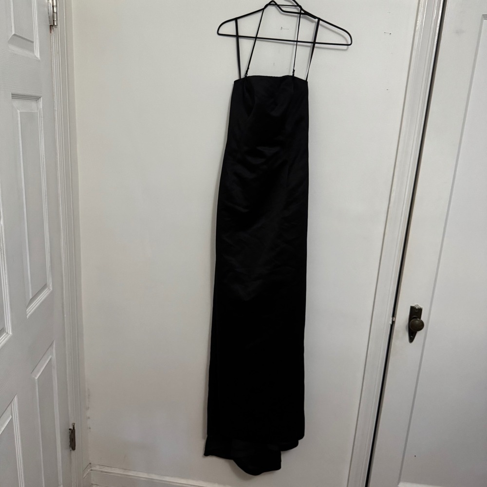 BCBGMAXAZRIA Black Satin Draped Bow Back Formal Gown Dress Size 6